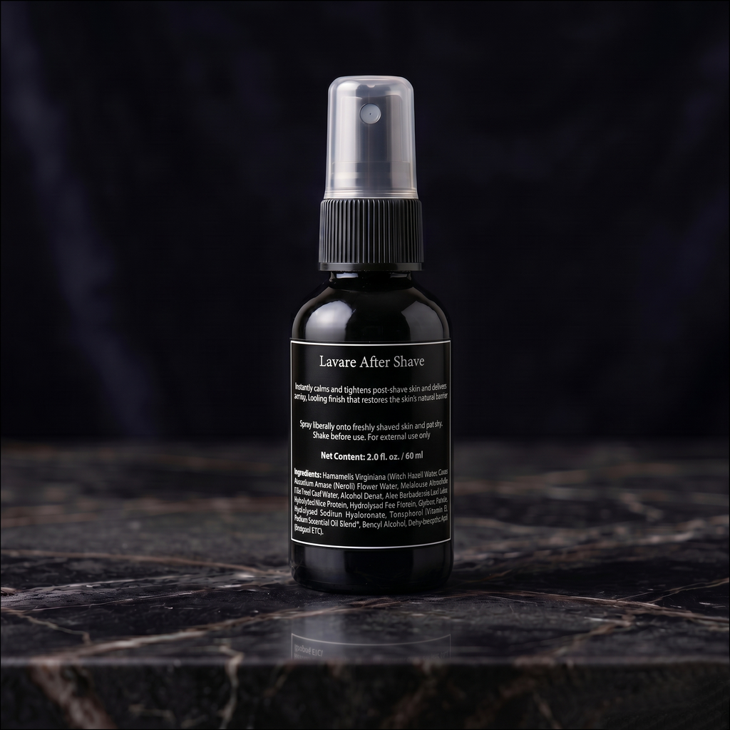 Shaving should leave your skin feeling refreshed—not dry or irritated. Lavare After Shave is a carefully crafted botanical formula designed to calm freshly shaved skin while providing lightweight hydration and a clean, masculine finish.

Unlike traditional high-alcohol aftershaves that can leave skin feeling tight and uncomfortable, Lavare combines a touch of alcohol for cleansing with soothing witch hazel, aromatic floral hydrosols, nourishing Vitamin E, and a carefully selected blend of pure essential oil