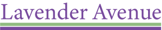 Lavender Avenue Logo images shows the text 'Lavender Avenue' in purple serif font, with a thin purple horizontal line  and a thin green horizontal line below the text on a white background. These are Lavender Avenue's signature colors.