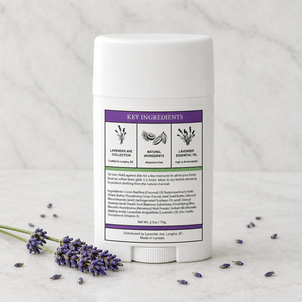 At Lavender Avenue we believe that true luxury is found in the absence of irritation. Our Lavender & Vanilla Botanical Deodorant is a creamy, nutrient-dense formula designed for those who require high-performance protection in a gentler, more soothing format. We’ve balanced the neutralizing power of minerals with an intensive triple-lipid base to ensure your skin feels as good at the end of the day as it does at the start. 