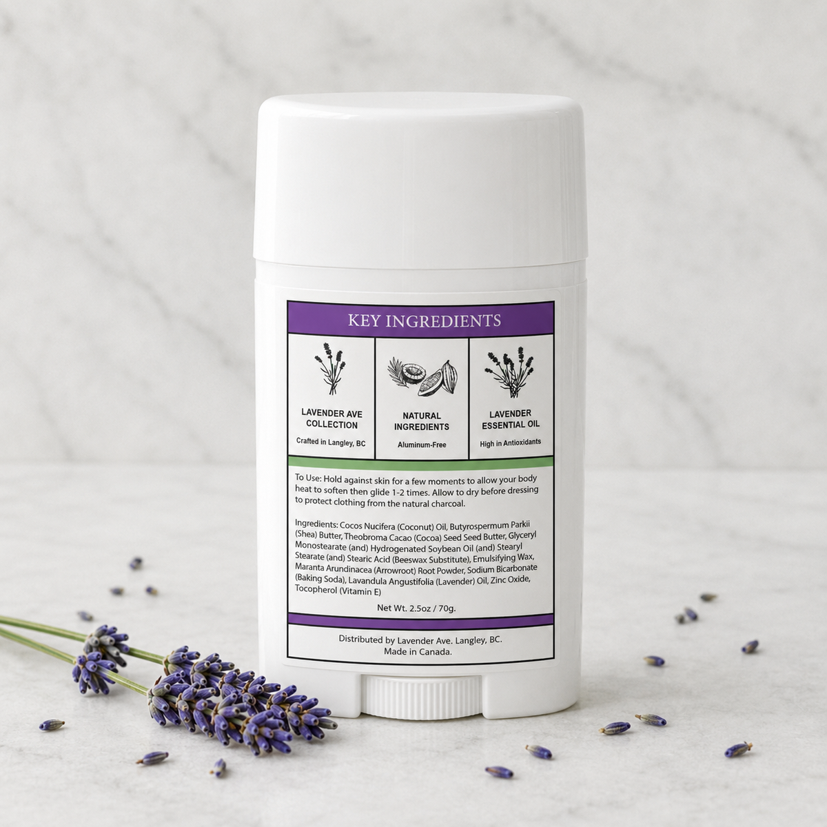 At Lavender Avenue we believe that true luxury is found in the absence of irritation. Our Lavender & Vanilla Botanical Deodorant is a creamy, nutrient-dense formula designed for those who require high-performance protection in a gentler, more soothing format. We’ve balanced the neutralizing power of minerals with an intensive triple-lipid base to ensure your skin feels as good at the end of the day as it does at the start. 