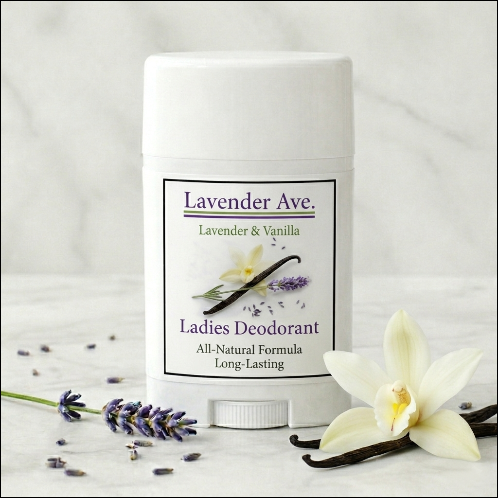Lavender Avenue - Lavender & Vanilla Deodorant pairs the soothing essence of pure Lavender with the warm, comforting notes of Vanilla for a scent that is clean, inviting, and effortlessly balanced.