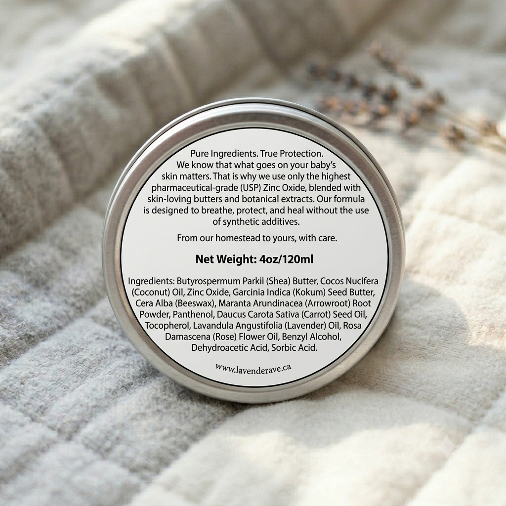Lavender Avenue Baby Diaper Cream uses only pure and natural ingredients. We know that what goes on your baby's skin matters. We use only the highest grade (USP) Zinc Oxide blended with skin loving butters and botanical extracts in our diaper cream to offer your baby the best protection naturally.