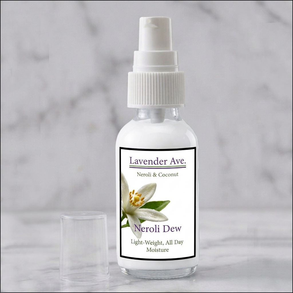 Lavender Avenue - Neroli Dew isHydration in Bloom. A weightless infusion of Neroli, Coconut Water, and Oat Protein. Sinks in deep for a dewy, lit-from-within glow without the weight. Derived from bitter orange blossoms, Neroli is moisturizing, anti-inflammatory and anti-aging. It improves skin elasticity, while boosting cellular turnover, reducing wrinkles and scars, as it treats acne with its antimicrobial properties. Rich in antioxidants, it promotes a radiant complexion.