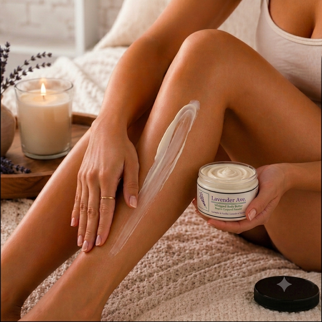 Lavender Avenue Whipped Body Butter -  The Science of Soft | AHA & Silk Intensive Resurfacing Butter

The ultimate in botanical skin-refining.

This is our most decadent formula yet—a concentrated, anhydrous (waterless) blend designed for areas that require deep restoration. We’ve combined the exotic richness of Kokum and Aloe butters with a targeted Alpha Hydroxy Acid (AHA) complex to gently dissolve dull skin cells while delivering intense hydration.