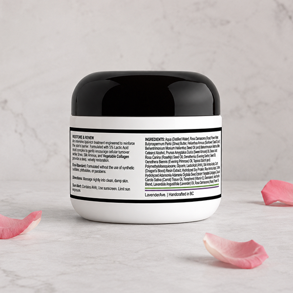 Lavender Avenue - Rose - Silk Renewal Moisturizer combines Lactic Acid with Shea, rose and Silk  doesn't just adding moisture - it actively encourages the skin to renew itself—addressing the natural slowdown of cellular turnover that comes with age.
