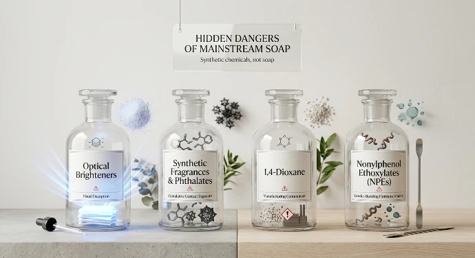 Image illustrates the hidden dangers in most commercial laundry detergents 